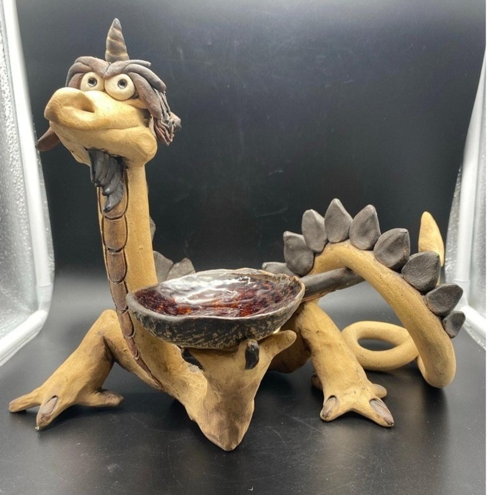 RARE Stan Dzedzy Dragon Sculpture Large Pottery Figure signed‎ Fantasy Whimsical